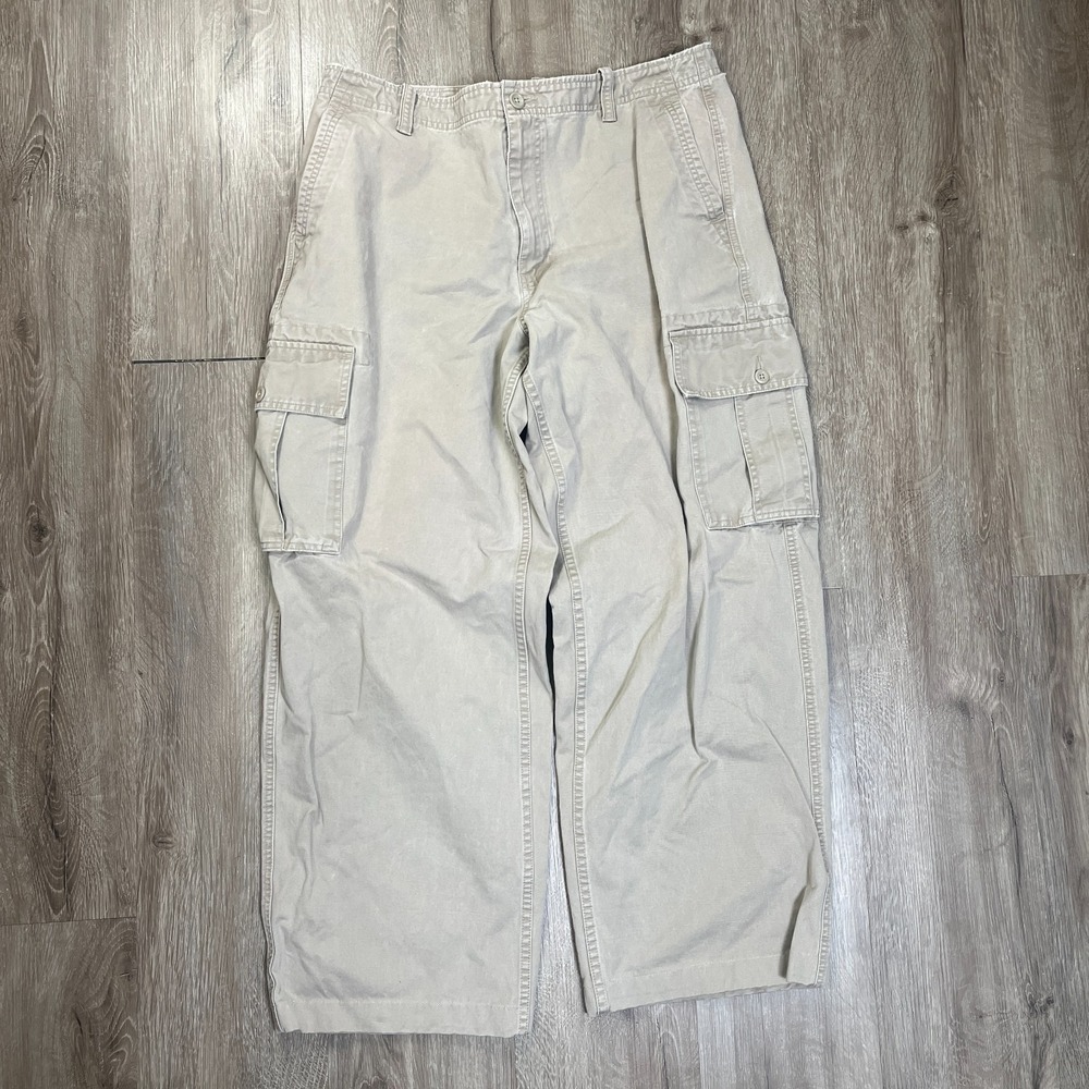 VTG Gap Cargo Khaki Pants 34x29 Tan Brown Baggy Relaxed Straight 100% Cotton Y2K